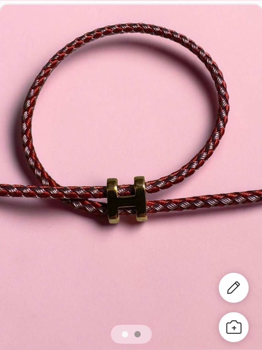 Red/pink Braided Rope Cord Bracelet with Gold-Tone Stainless Steel